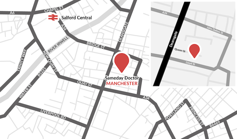 Private Doctor Manchester map